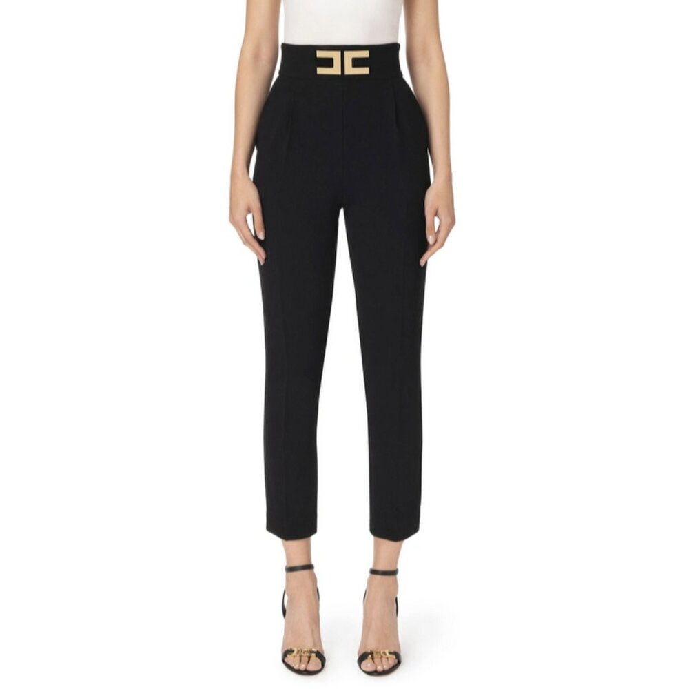 Elisabetta Franchi Black Pants with gold Logo IT 40 / XS / 0-2